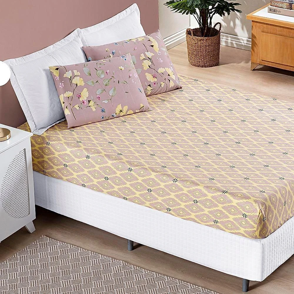 Edredom 2,60m X 2,40m + Jogo De Cama Bouti Estampado King 06 Peças 100% Poliéster - Lavanda