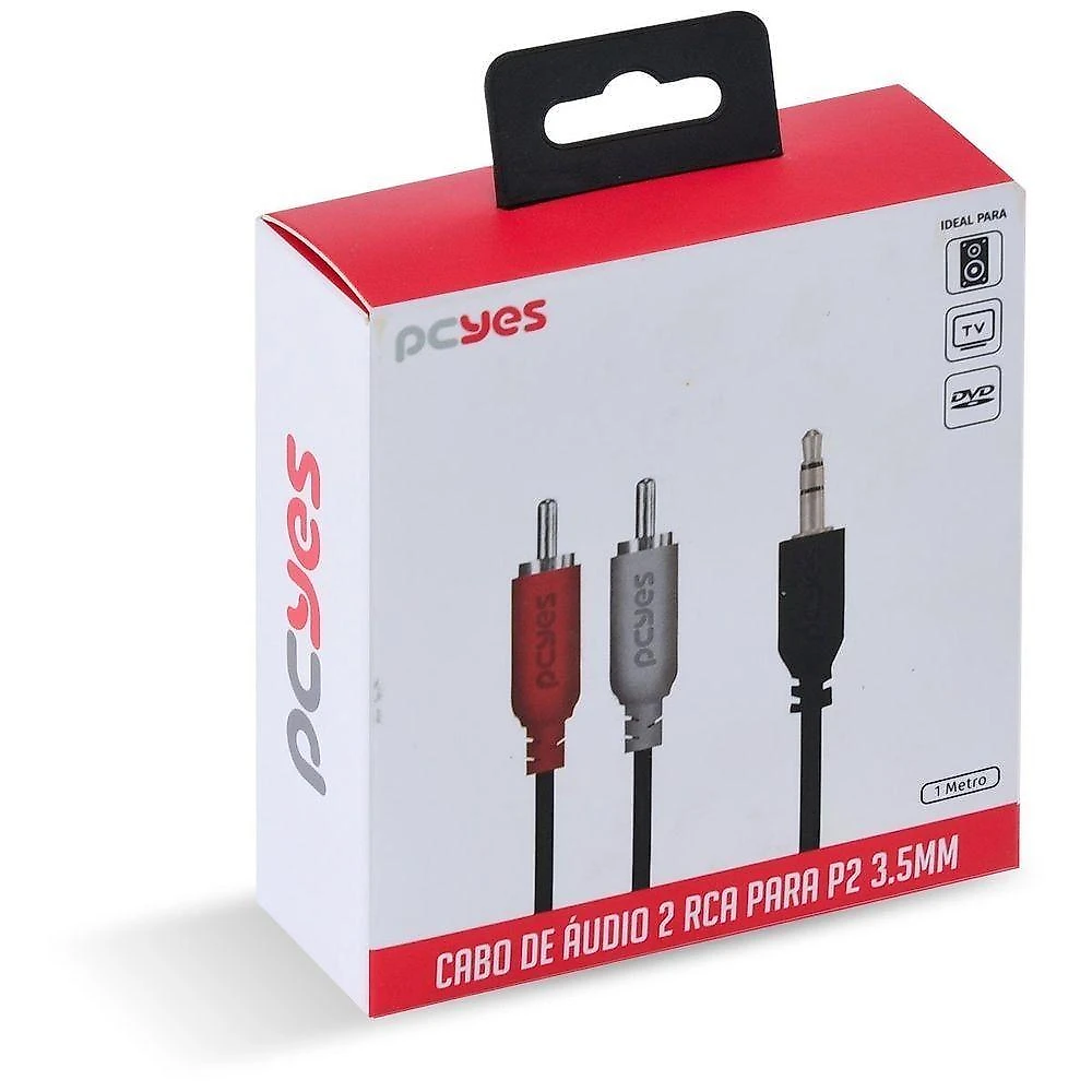 Cabo de Áudio 2 Rca para P2 3.5mm 1 Metro Estéreo Cobre Puro 28awg Pcyes