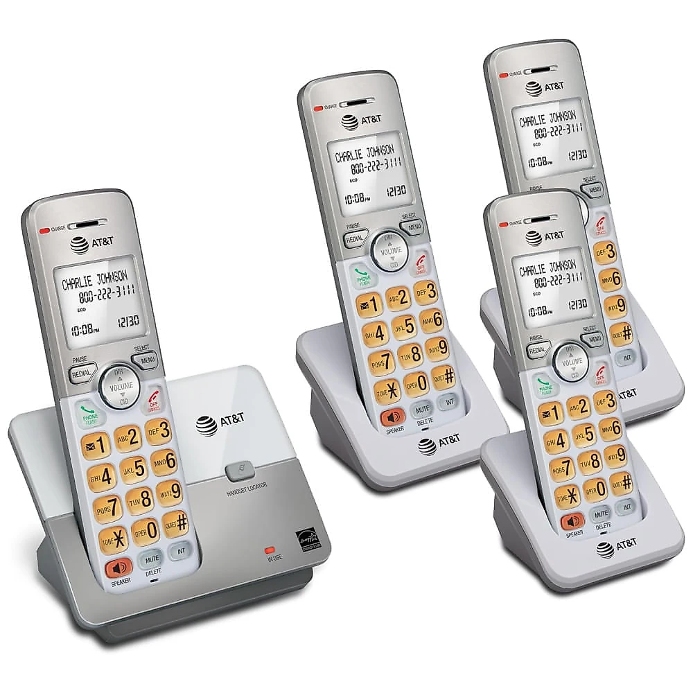 Telefone Residencial Sem Fio AT&T 4Handset DECT 6.0 com Display LCD, Teclado Iluminado e Identificador de Chamadas - Modelo EL51403
