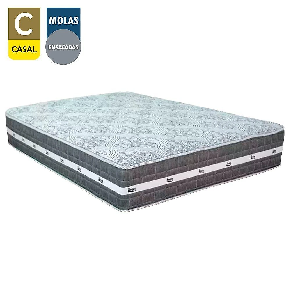 Cama Box Casal Sintético + Colchão Anjos Black Graphite Molas Ensacadas 138x188x64cm Cinza