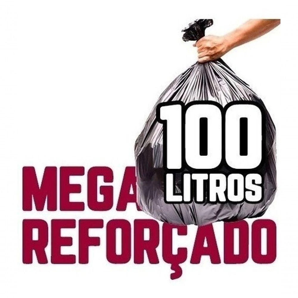 Saco de Lixo Mega Reforçado 100 Litros 100UN para Descarte de Resíduos Preto Higipack