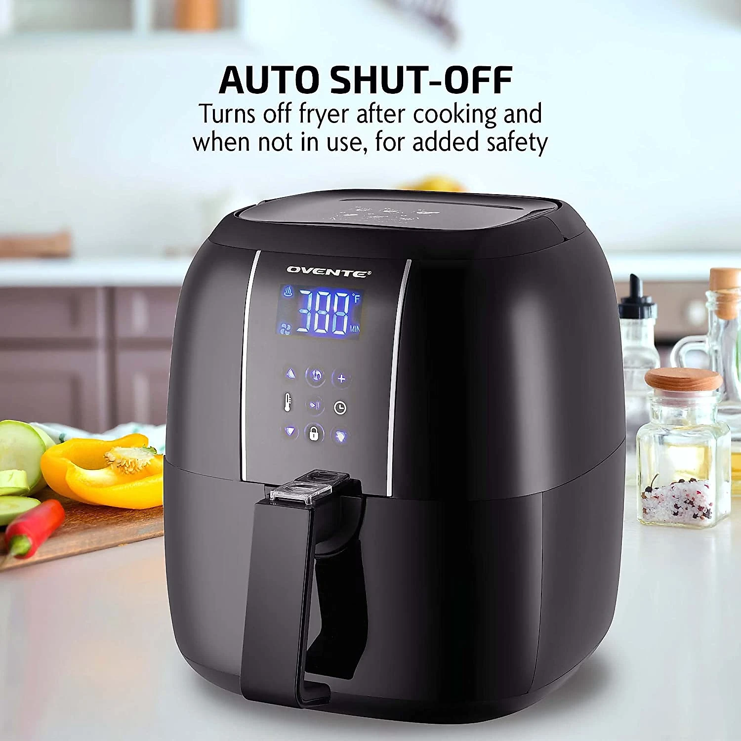 Ovente FAD61302B Fritadeira Elétrica AirFryer 32L de Capacidade e Painel de Controle Digital 110V1400W Preta
