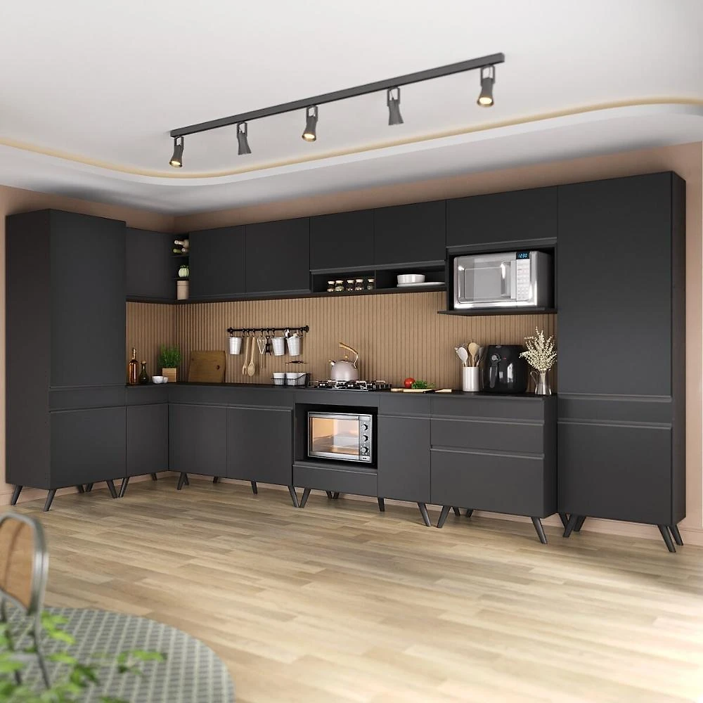 Armário de Cozinha Modulada Completa Canto 409cm com Balcão para Cooktop Veneza Multimóveis MP2303