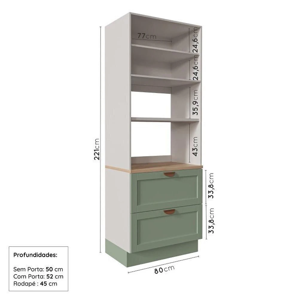 Cozinha Modulada 7 Peças com Tampo 1 Torre 3 Aéreos 3 Balcões Arizona Cabecasa Madeiramadeira Figueira/Menta