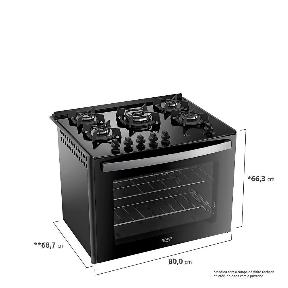 Fogão 5 Bocas Embutir Dako Supreme Mesa De Vidro Bivolt - Preto Preto