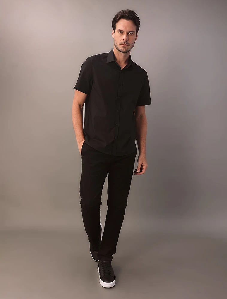 Camisa Manga Curta Algodão Com Elastano - Preto