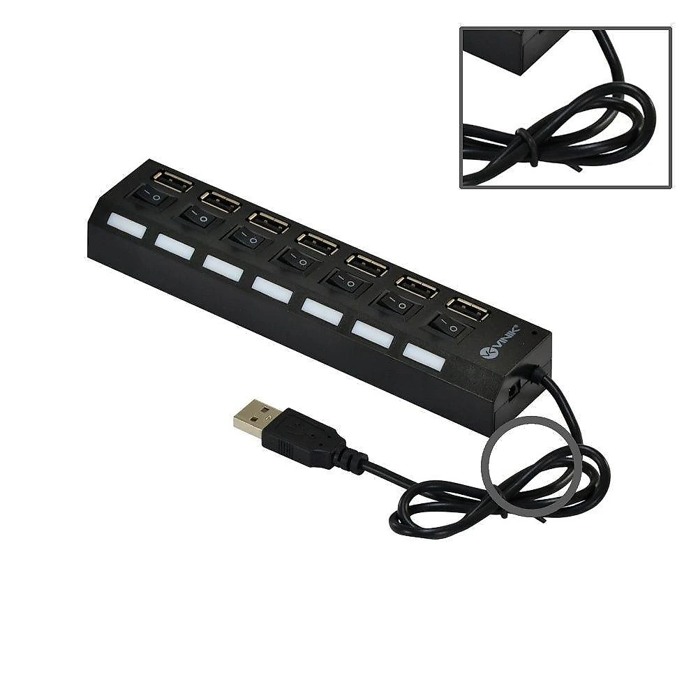 Hub USB HUV-40 7 Portas USB 2.0 com LED Indicador Preto Vinik