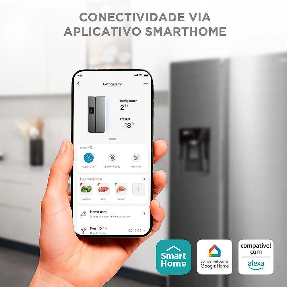 Refrigerador midea side by side 570l dispenser de agua e gelo inverter inox - 127v (mdrs761myd461)