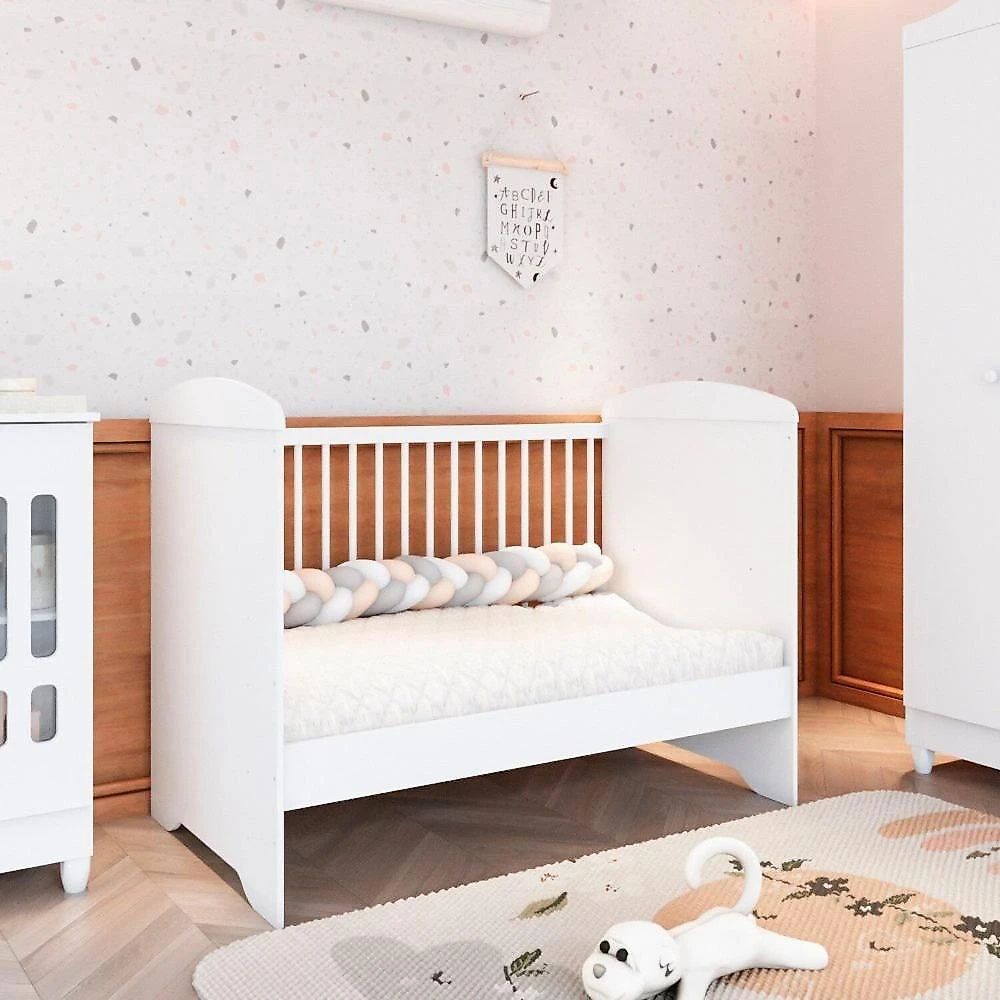 Quarto de Bebe Completo Berço 3 em 1 Eloá e Roupeiro Ariel Branco
