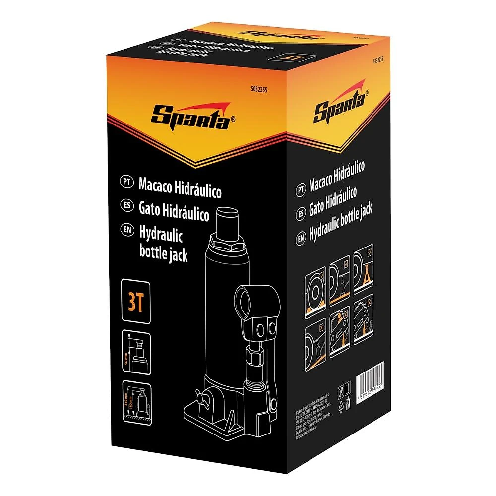 Macaco hidráulico garrafa 3t elevação 180-340mm sparta 5032255 aço