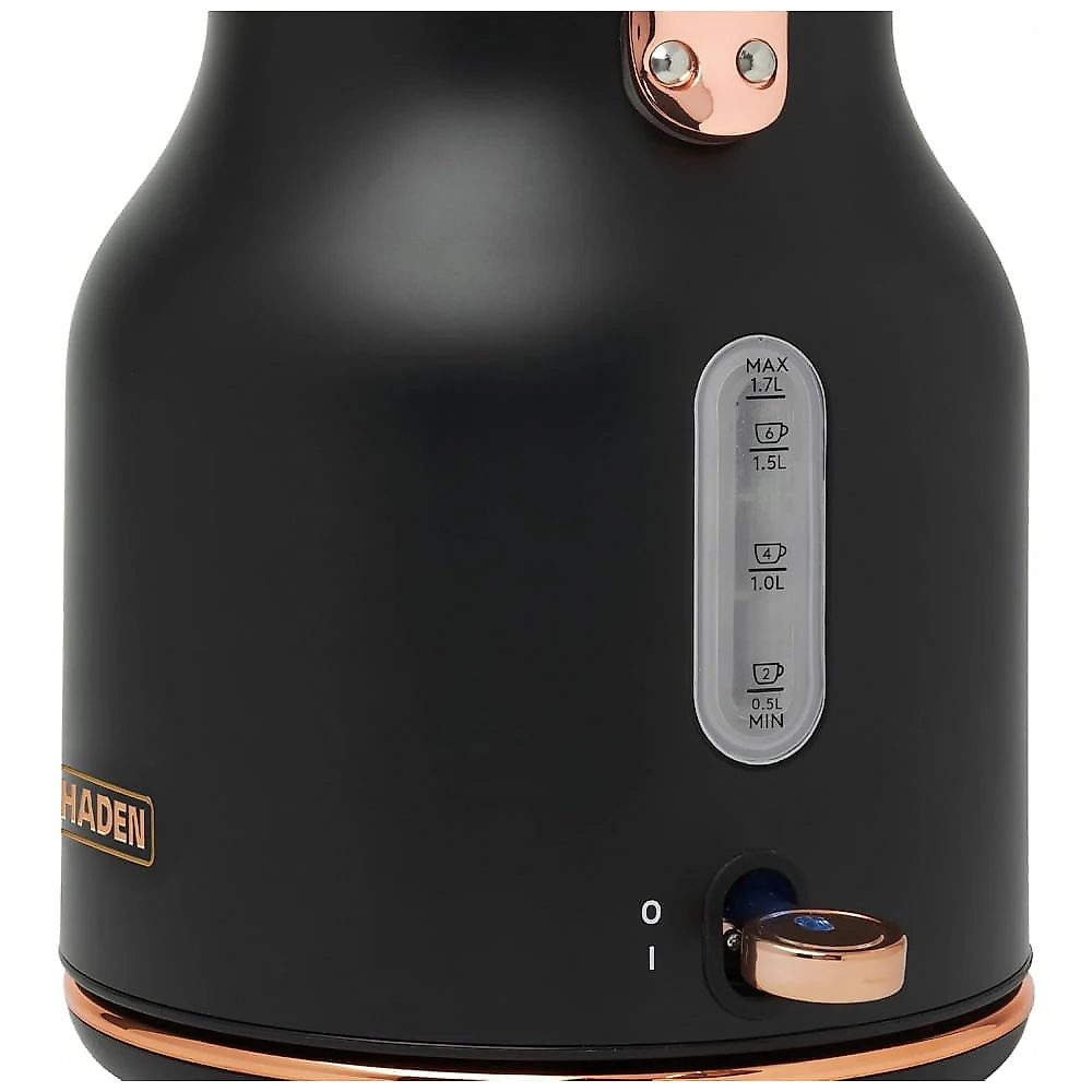 Conjunto chaleira elétrica e torradeira HADEN Heritage inox preta e cobre 4 fatias 1,7L 110V