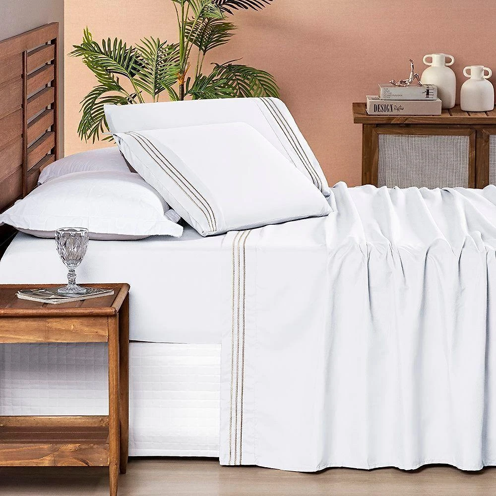 Jogo De Cama Allegra Queen 04 Peças - Branco Neve/taupe