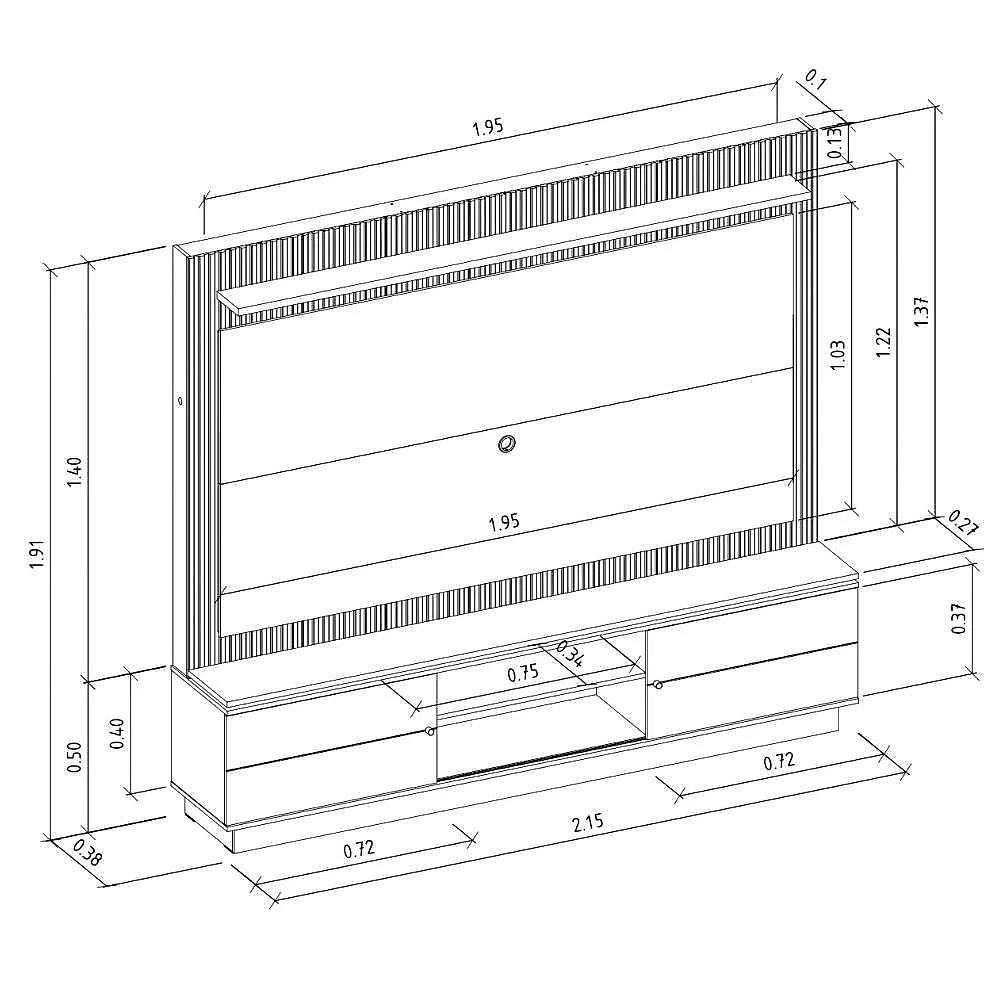 Estante Home para Tv Até 75 Valdivia G77 2 Portas 2 Prateleiras 215cm Nature-off White Gran Belo