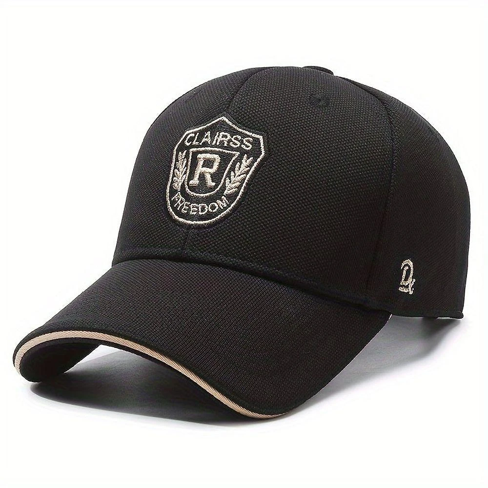 Boné De Beisebol Unissex Com Emblema Da Letra R De Algodão Preto Estilo 1