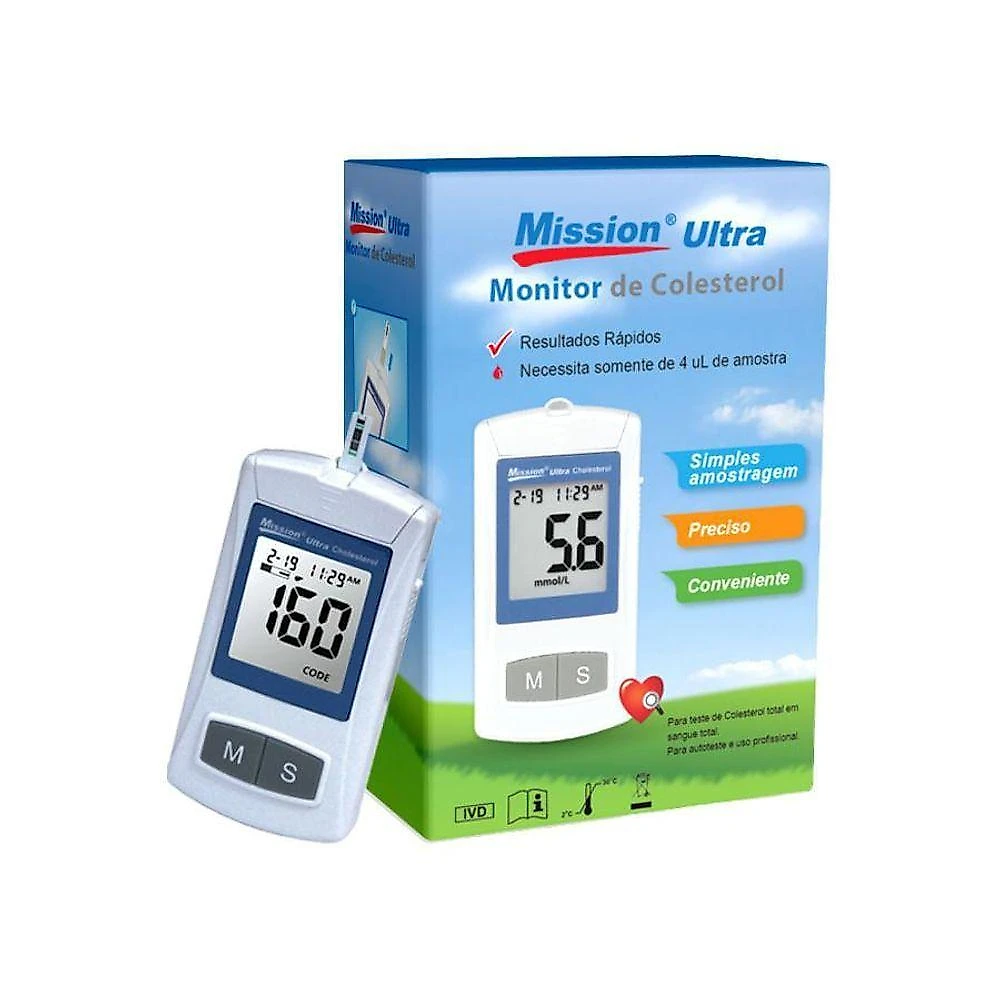 Monitor de Colesterol Mission Ultra CHOL com 10 Tiras e Tecnologia Eletroquímica 200 Resultados 10