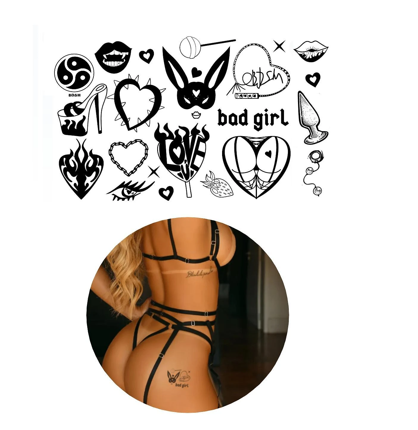 Miniatura Tatuagem Temporária Bdsm Erótico Submissão 19X12 Cartela