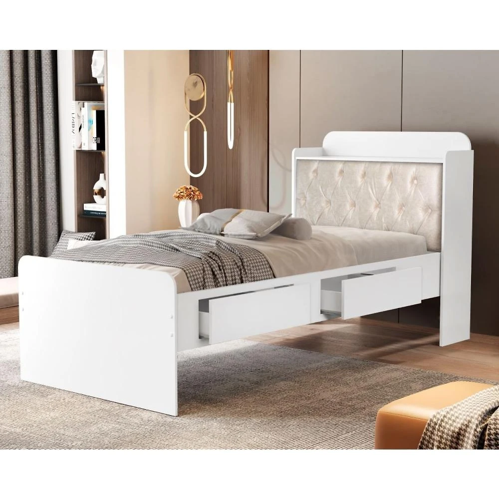 Cama Solteiro com Baú 2 Gavetas Tamires
