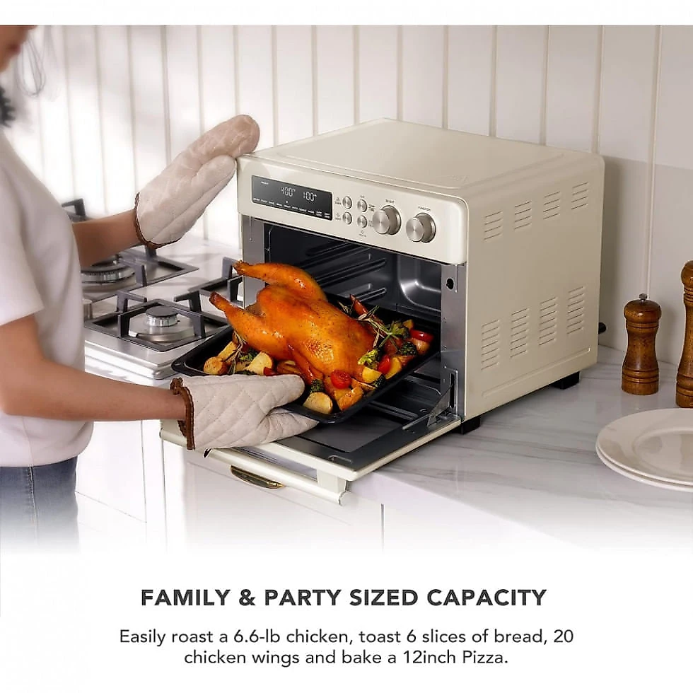 Miniatura Forno Elétrico Retro 25 Litros 10 em 1 Multifuncional de Fácil Limpeza, 110V 1750W, Val Cucina, Creme