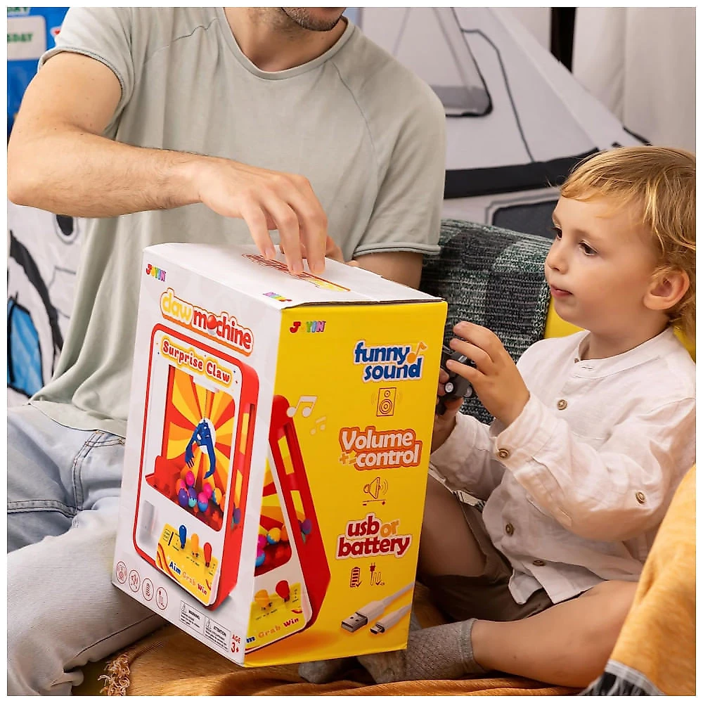 JOYIN Claw Machine Arcade Toy Vermelha com Luz LED e Som Ajustável, Mini Máquina de Garra Recarregável para Crianças