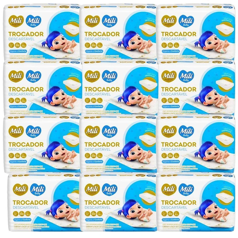 Trocador Descartável para Bebê Love&care Absorvente 12 Pacotes com 5 Unidades Mili
