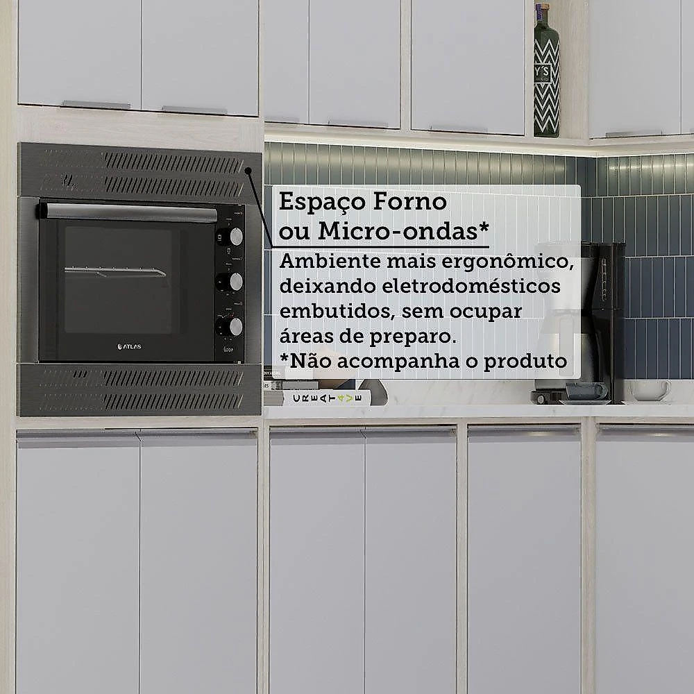 Cozinha Modulada Completa 10 Peças Com Tampo Art Luciane Móv Pátina-cinza Cristal