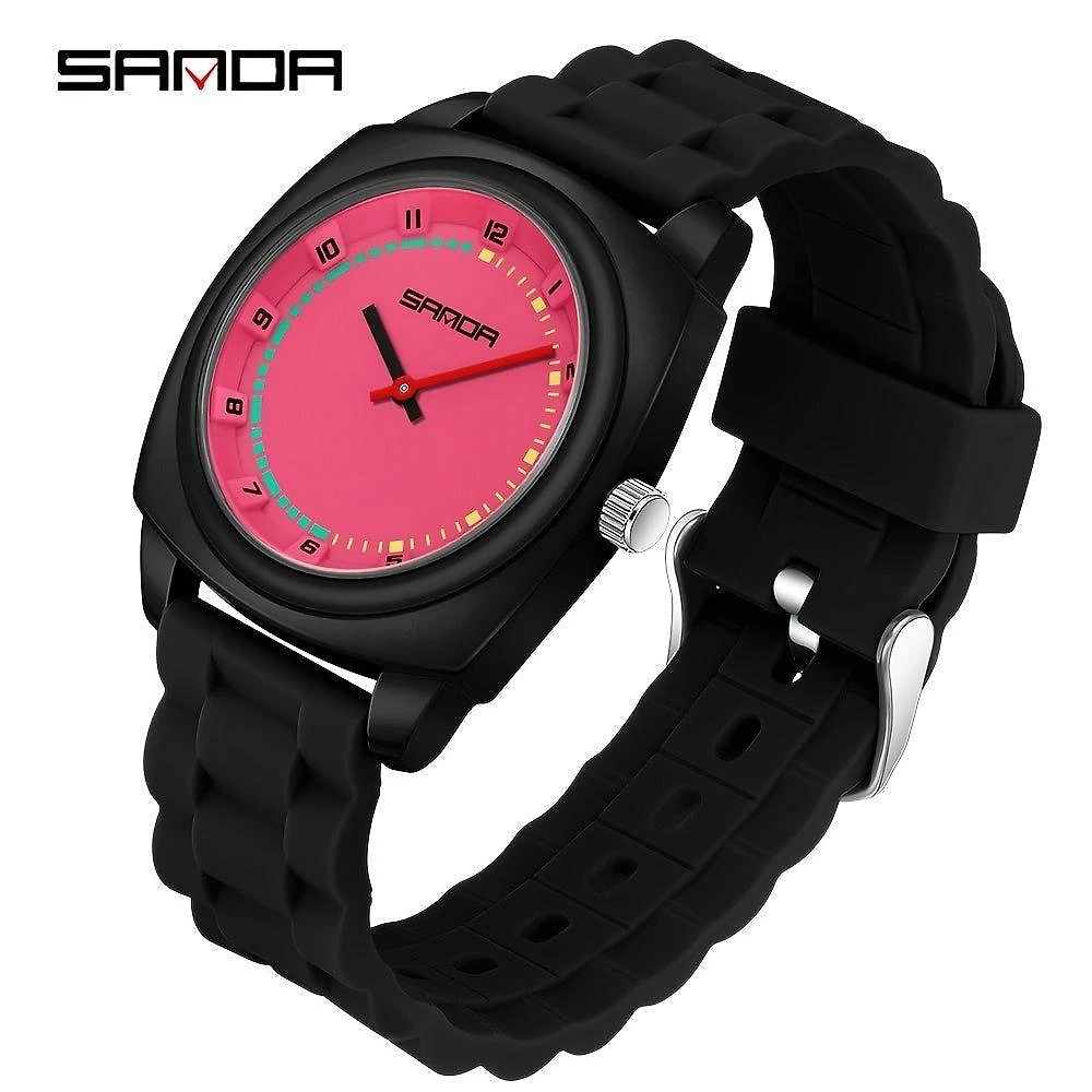 Relógio de Quartzo Unissex Três Ponteiros Silicone Vermelho Sanda