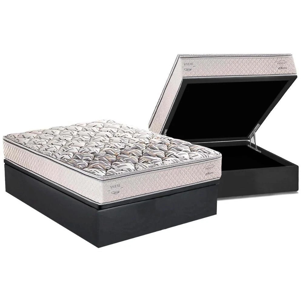 Cama Box Baú Casal: Colchão Ortopédico Herval Ag65 Ergoplus C1604 Double Face + Base Gray(138X188)
