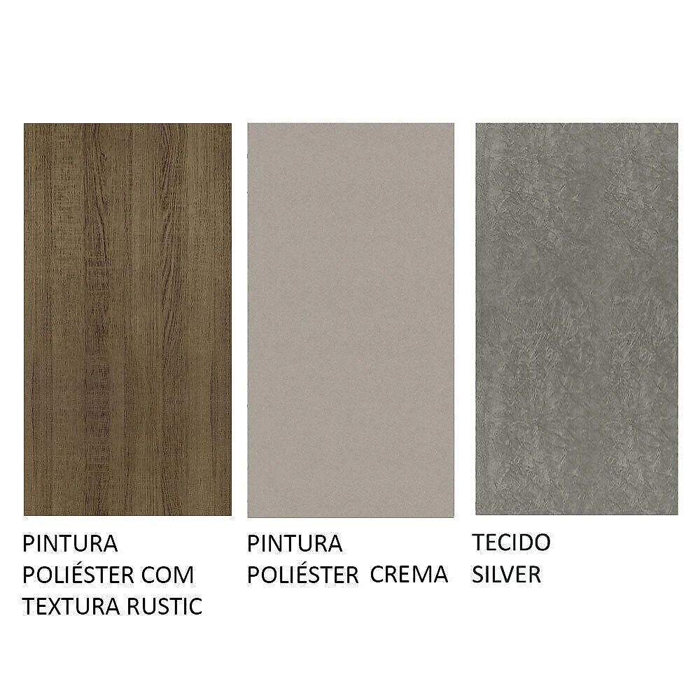 Conjunto sala de jantar mesa tampo de madeira 6 cadeiras silver renata madesa rustic/branco/silver