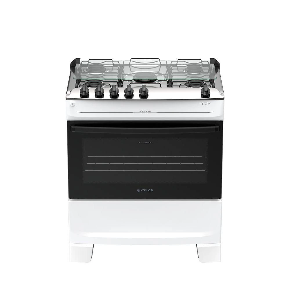 Fogão 5 Bocas Atlas Mônaco Top Automático Mesa Inox Branco Bivolt