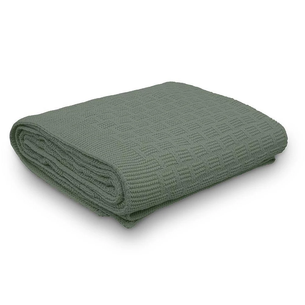 Manta Decorativa Para Sofá Tricot Golden 1,20m X 1,50m 100% Algodão Verde Sálvia