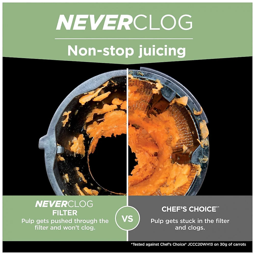 Espremedor Ninja NeverClog JC152 3 em 1 Extrator de Suco, Fatiador e Ralador, Jarra de 950 ml, Carvão