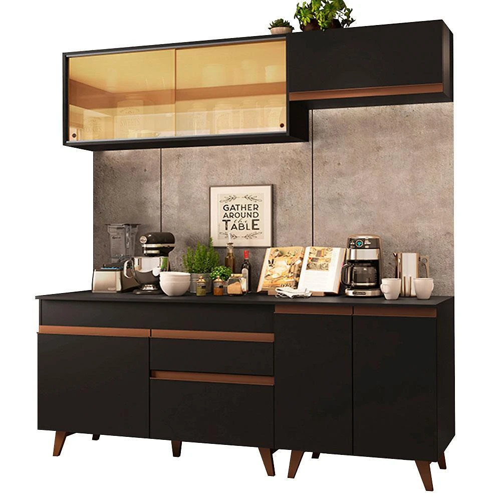 Cozinha compacta madesa reims 190001 com armário e balcão - preto