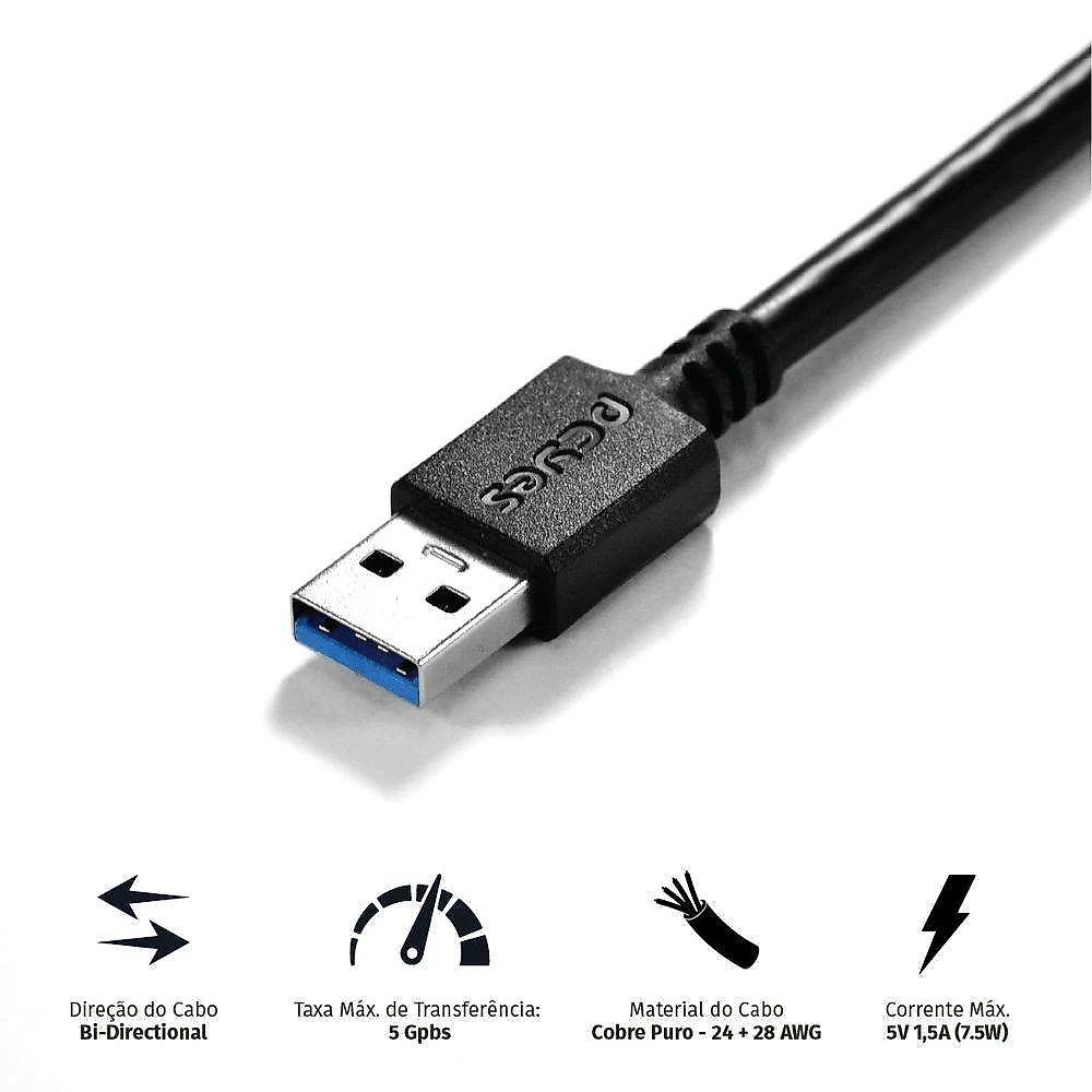 Cabo Para Impressora E Hd Externo Usb A 3.0 Macho Para Usb B