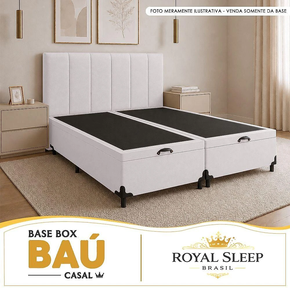 Cama Box com Baú Casal Bipartido Royal Sleep Tecido Sintético Branco