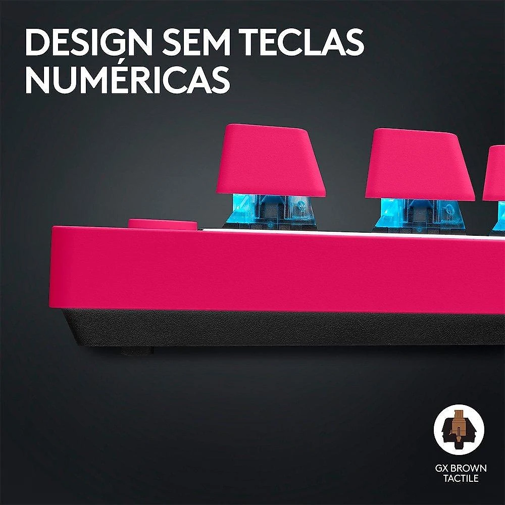 Teclado Gamer Sem Fio Logitech G Pro X com design TKL, Layout US, RGB LIGHTSYNC e Switch Exclusivo GX Brown Tactile, Rosa Magenta- 920-012154