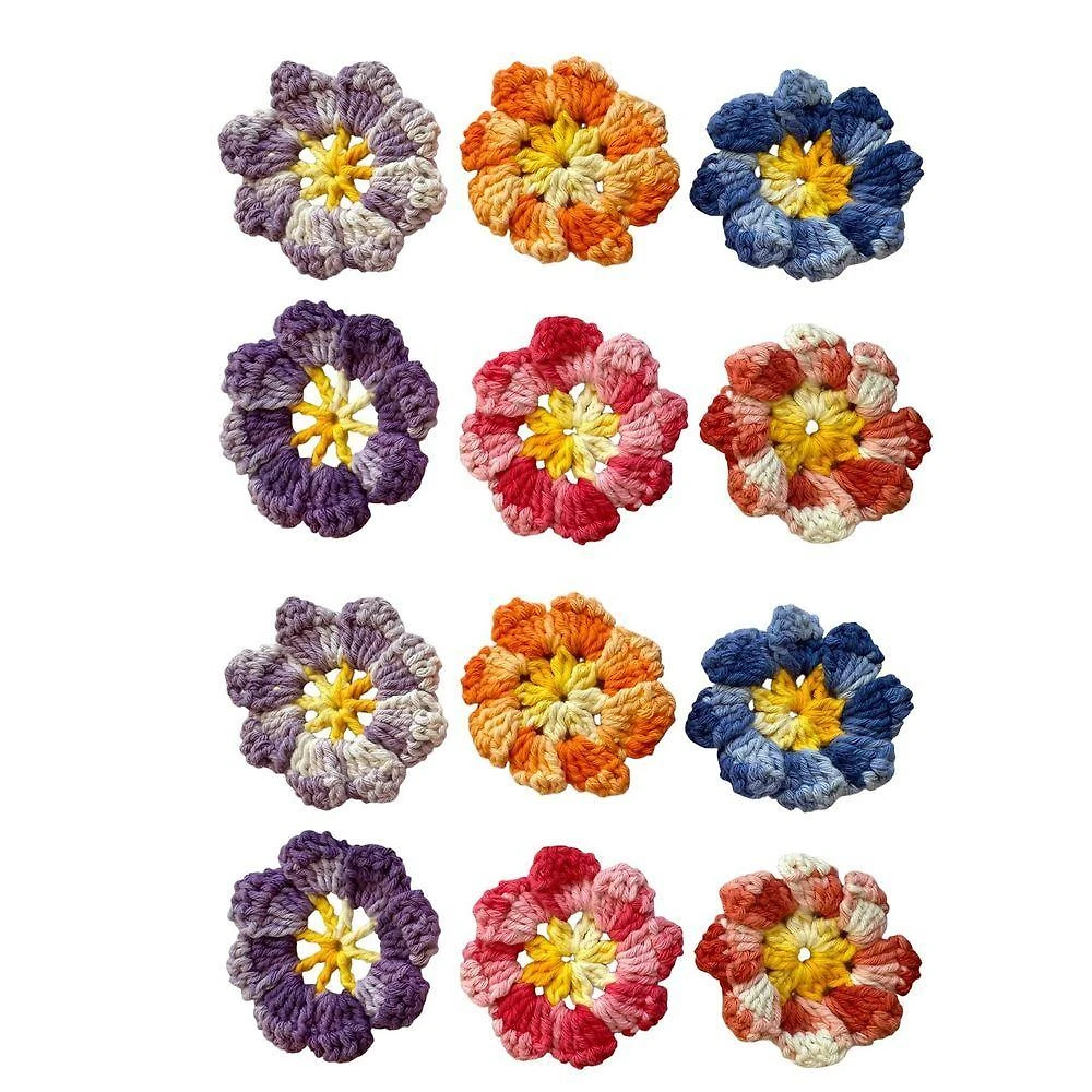 Flores e Folhas em Crochê para Aplicação Fio Mesclado Kit 12 Sortidas Barroco