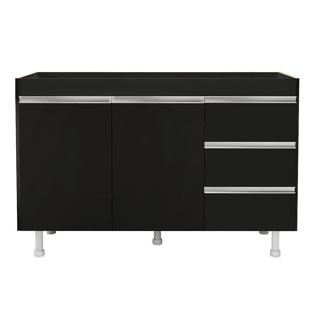 Cozinha Planejada Lux 3 Peças 100%mdf Balcão Gabinete Sem Tampo 119cm 3 Gavetas Preto - Abmaza