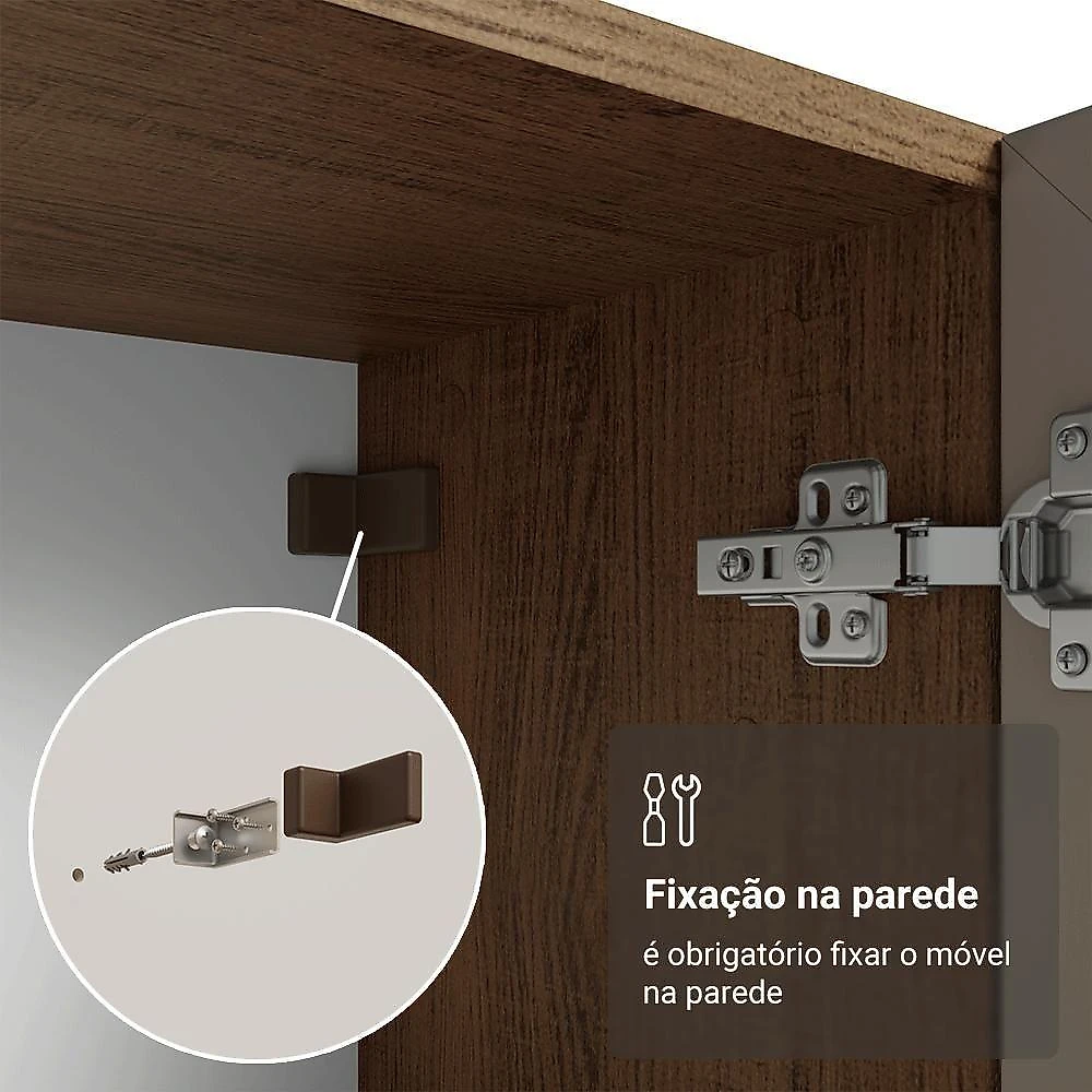 Cristaleira Suspensa Vik 2 Portas de Vidro Rustic Crema 70CM Madesa