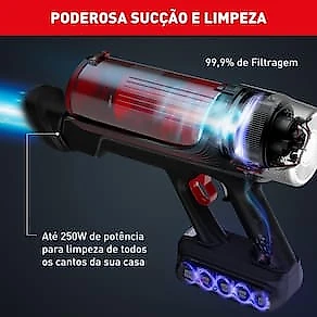 Aspirador de Pó Vertical Sem Fio Arno X-Force Flex 9.60 RH20 2 em 1 250W LED Autonomia 45 Minutos Bivolt Vermelho