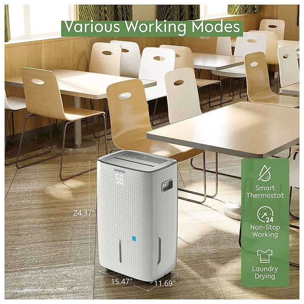 Desumidificador para Grandes Ambientes 7.5L até 650 m2 com Painel Digital e Mangueira de Drenagem, 110V, Waykar, Branco