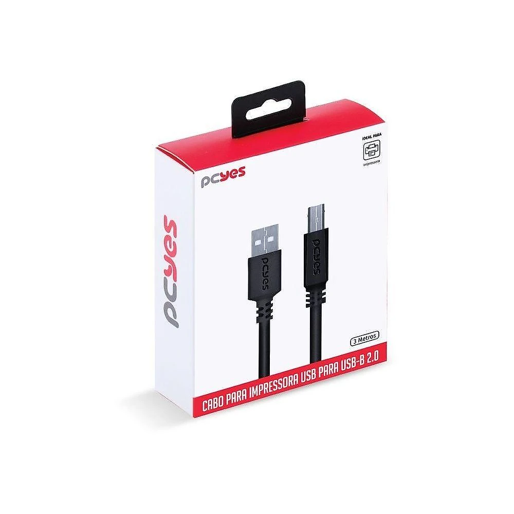 Cabo Usb 2.0 a para Usb B 2.0 3m para Conexão de Computador a Impressora com 480 Mbps Pcyes