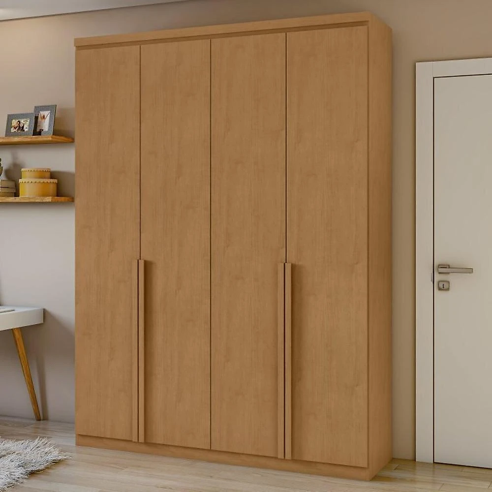 Quarto Infantil com Guarda-roupa Solteiro 4 Portas 2 Gavetas Alonzo e Cama Solteiro Athenas Amêndoa Clean