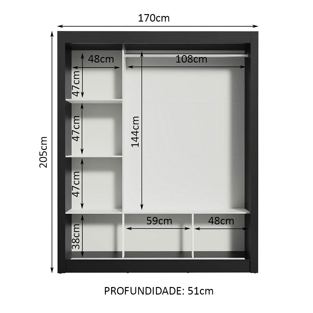 Miniatura Guarda Roupa Casal Madesa Mônaco 3 Portas de Correr com Espelho - Preto Preto