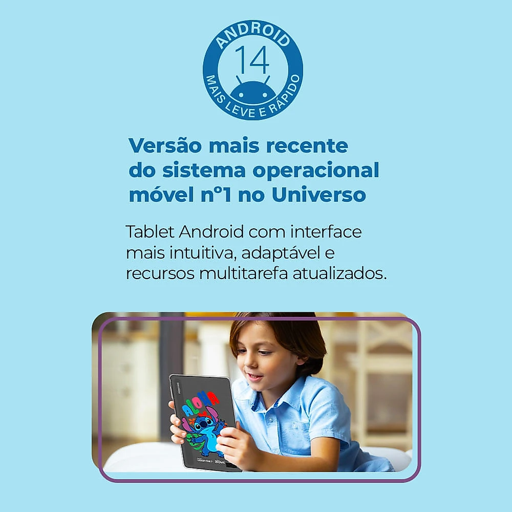 Tablet Positivo Vision TAB 7 Stitch + Capa e Bolsa - Octa-Core 3GB RAM 64GB Android 14 Go Wi-Fi Tela 7” IPS – Preto