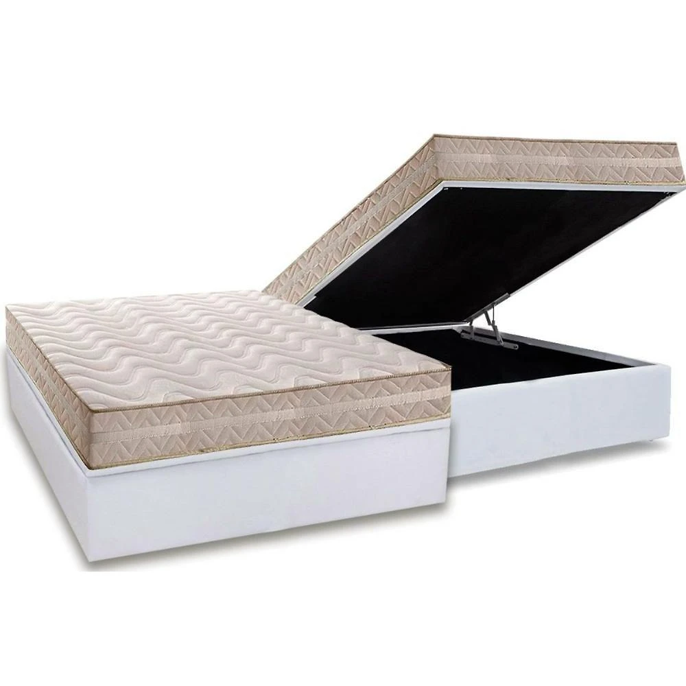Conjunto Box Baú Casal: Colchão Espuma Paropas D28 - Master Ag80 Clean Double Face 17 + Base Crc Courano White (138x188)