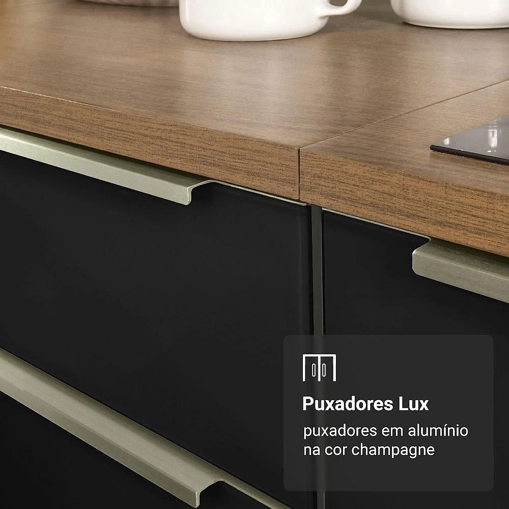 Armário de Cozinha Completa 240 cm Rustic/Preto Lux Madesa 09