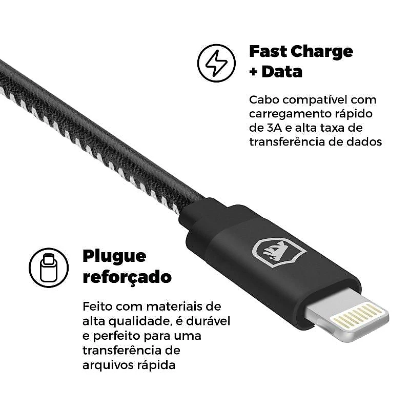 Cabo Lightning / USB-A - Turbo Militar - 1,5M  no Atacado - Caixa Fechada 10 Unidades - Gshield