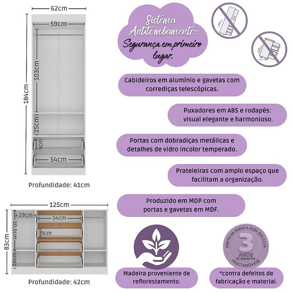 Quarto De Bebê Completo Com Berço Americano 3 Em 1 Teddy Multimóveis MP4656 Branco