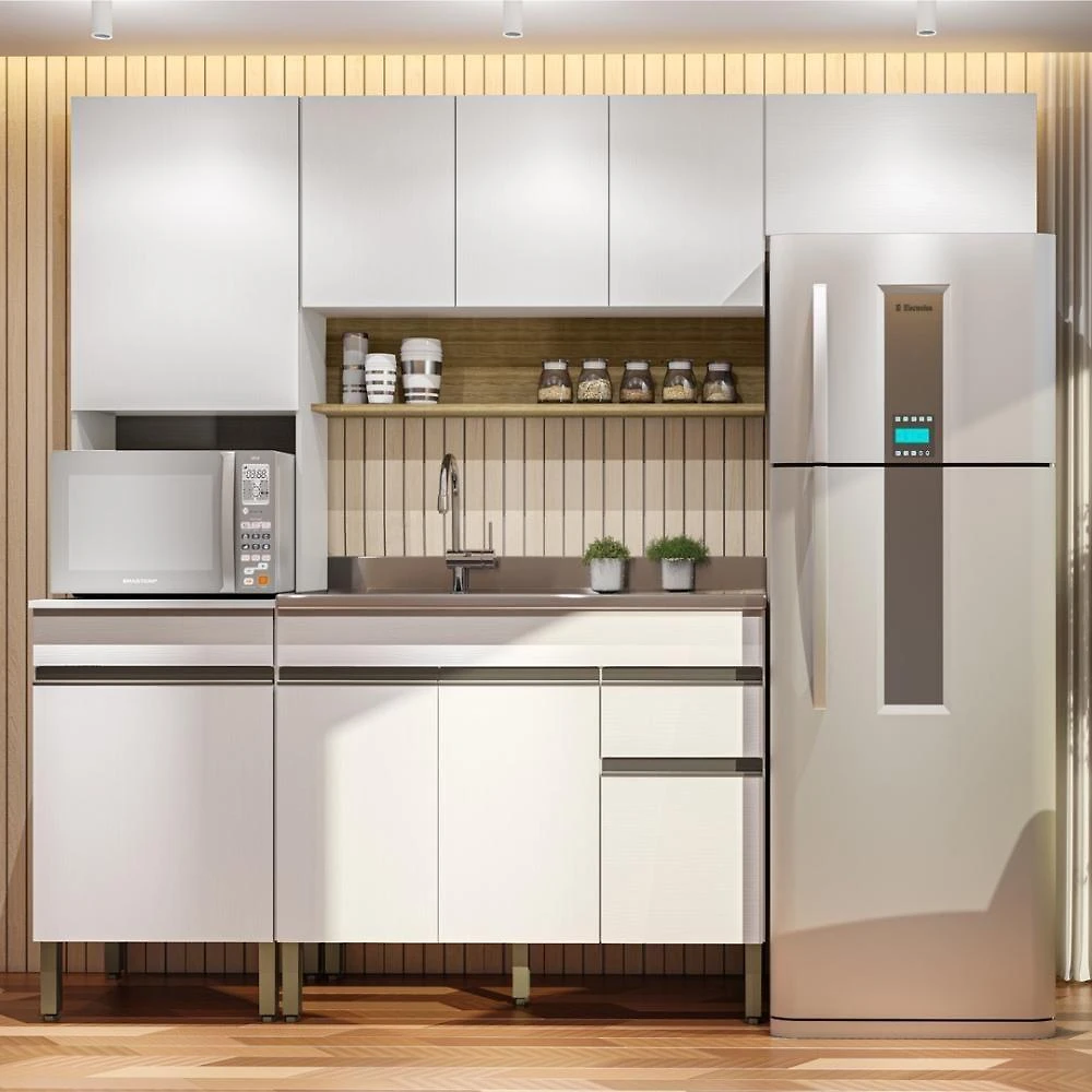 Armário de Cozinha Completa Madrid 9 Portas 1 Gaveta MDF 250cm Amadeirado