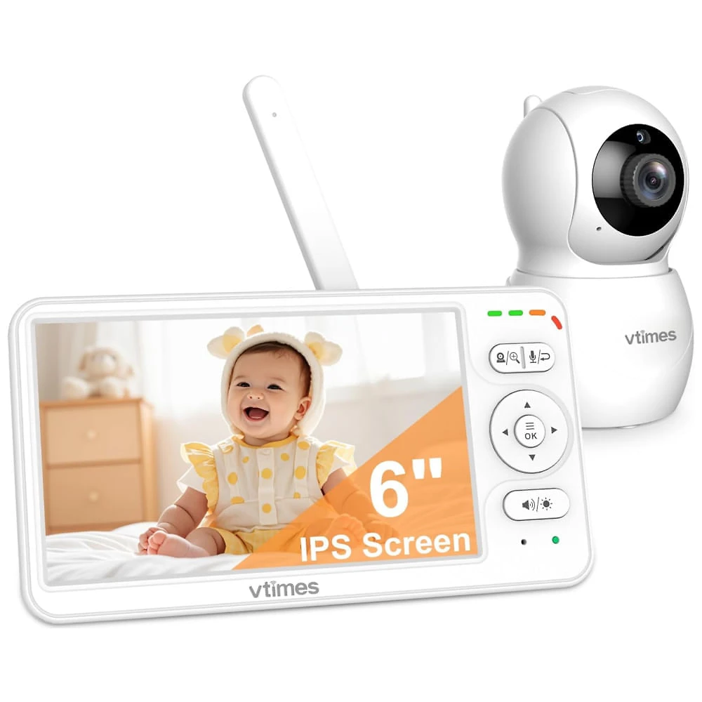 Babá Eletrônica com Visão Noturna e Bateria de Longa Duração, Tela de 15,24 cm, Áudio Bidirecional, Controle Remoto, Alcance de 304 metros.VTimes